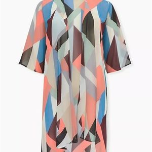 MULTI GEO CHIFFON HI-LO DUSTER KIMONO